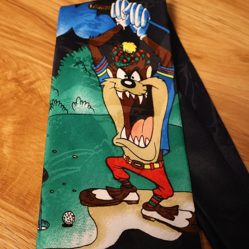 Looney Tunes Taz Golf Tie Mens Multi Color Vintage 90s Novelty‎ Tasmanian Devil